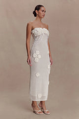 Samantha Crochet Midi Dress With Flowers - Ivory