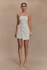Steph Strapless Linen Mini Dress - White