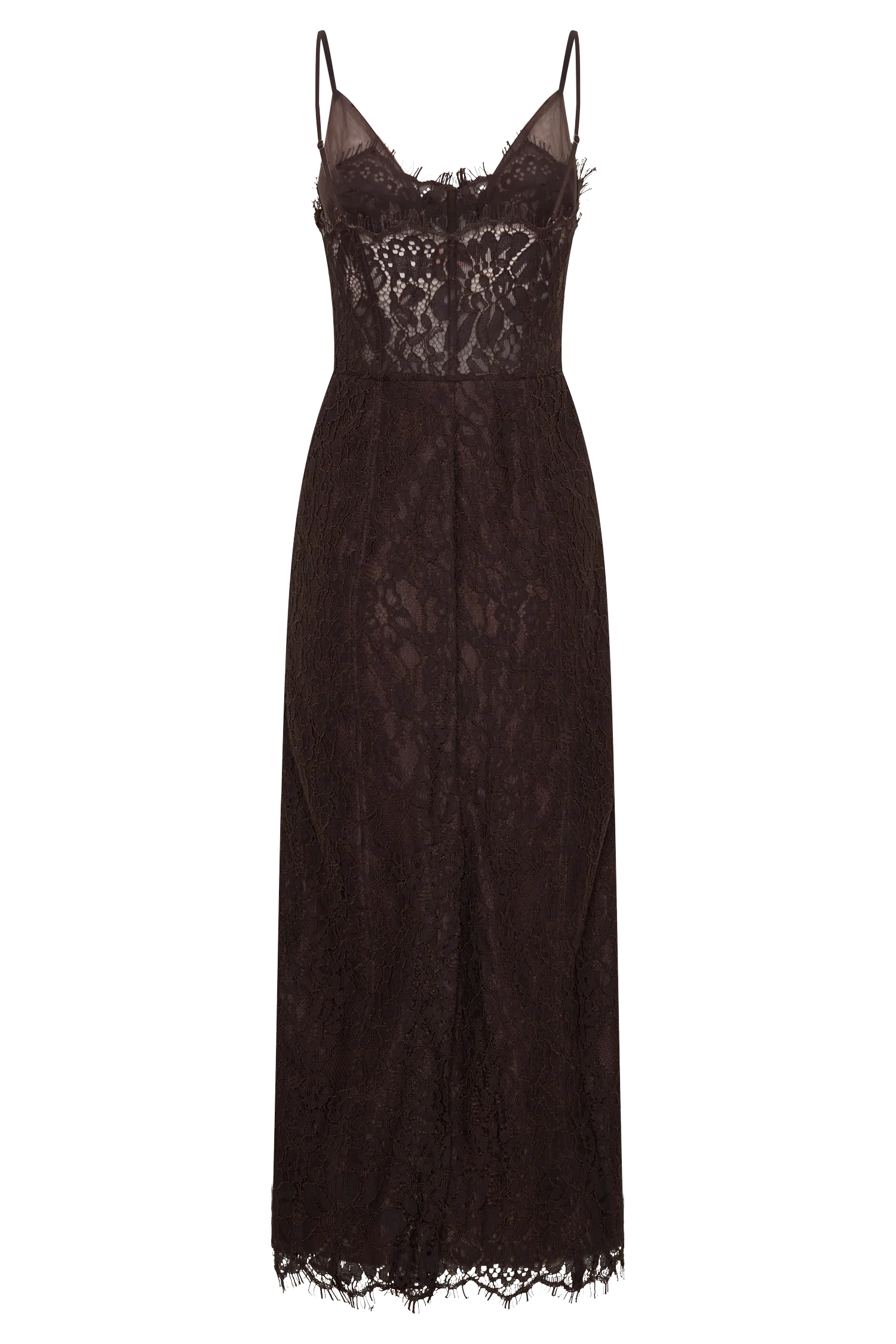 Ottilie Lace And Mesh Midi Dress - Dark Chocolate