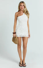 Crochet Knitted One Shoulder Dress in White