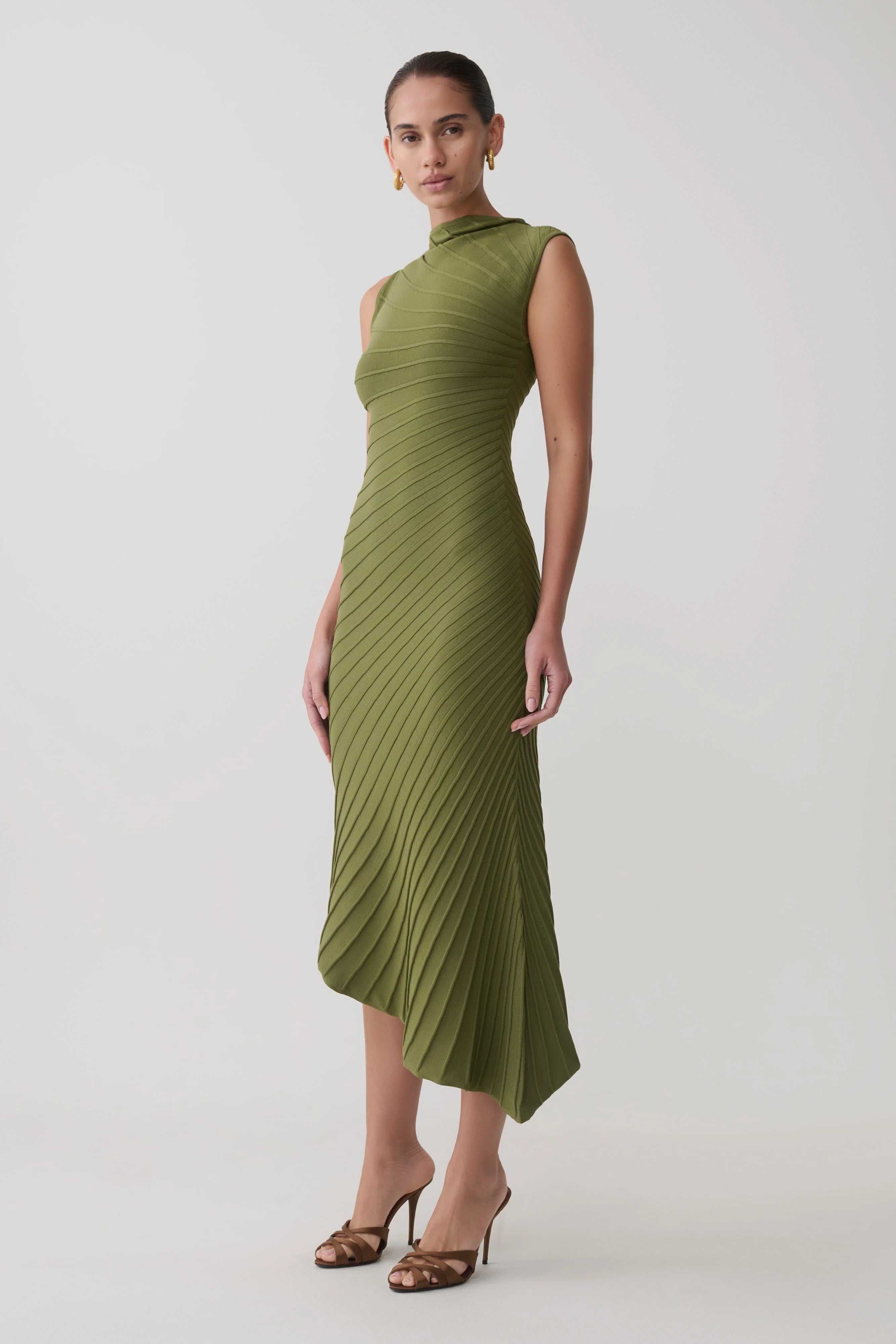 Milasandra Pleated Knit Dress - Olive
