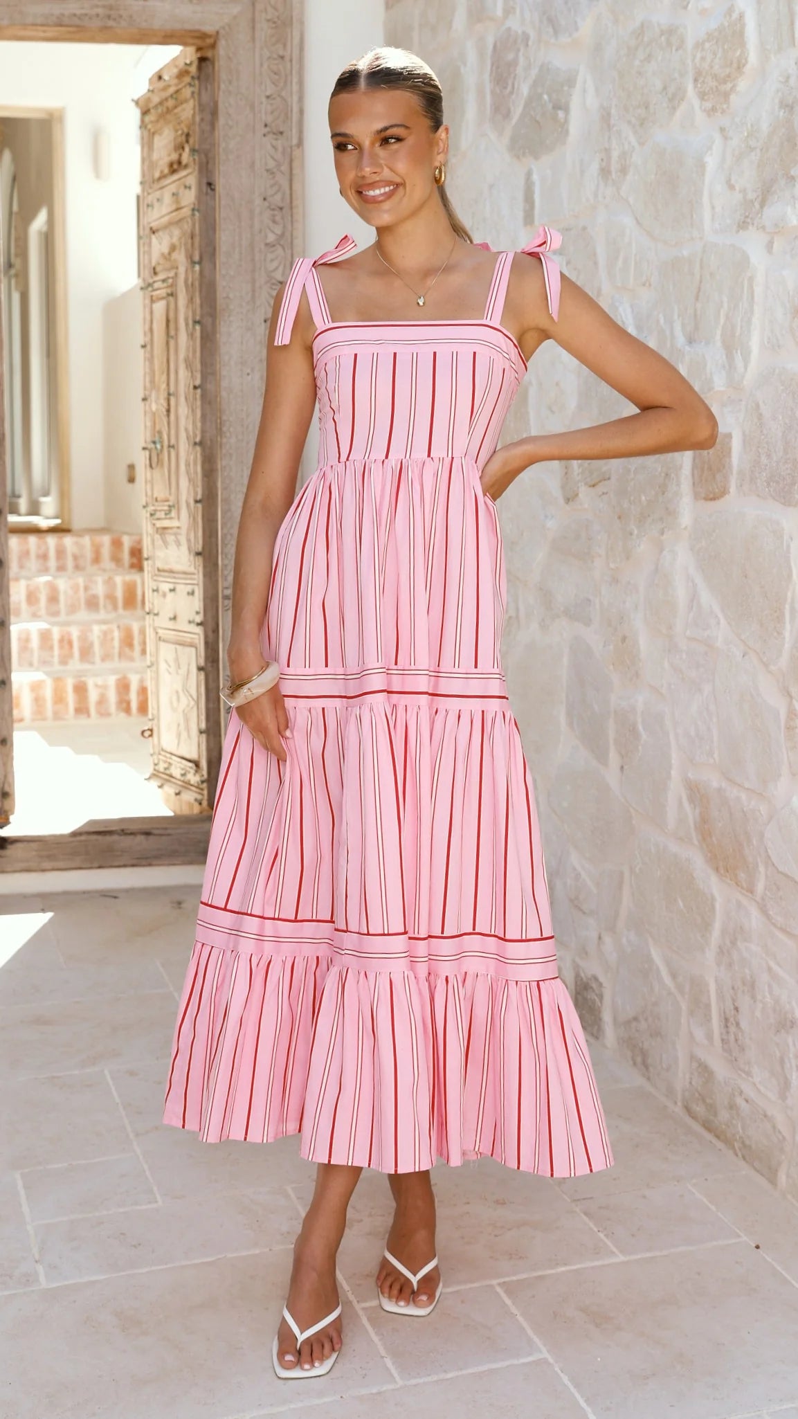 Caju Maxi Dress - Pink Stripe