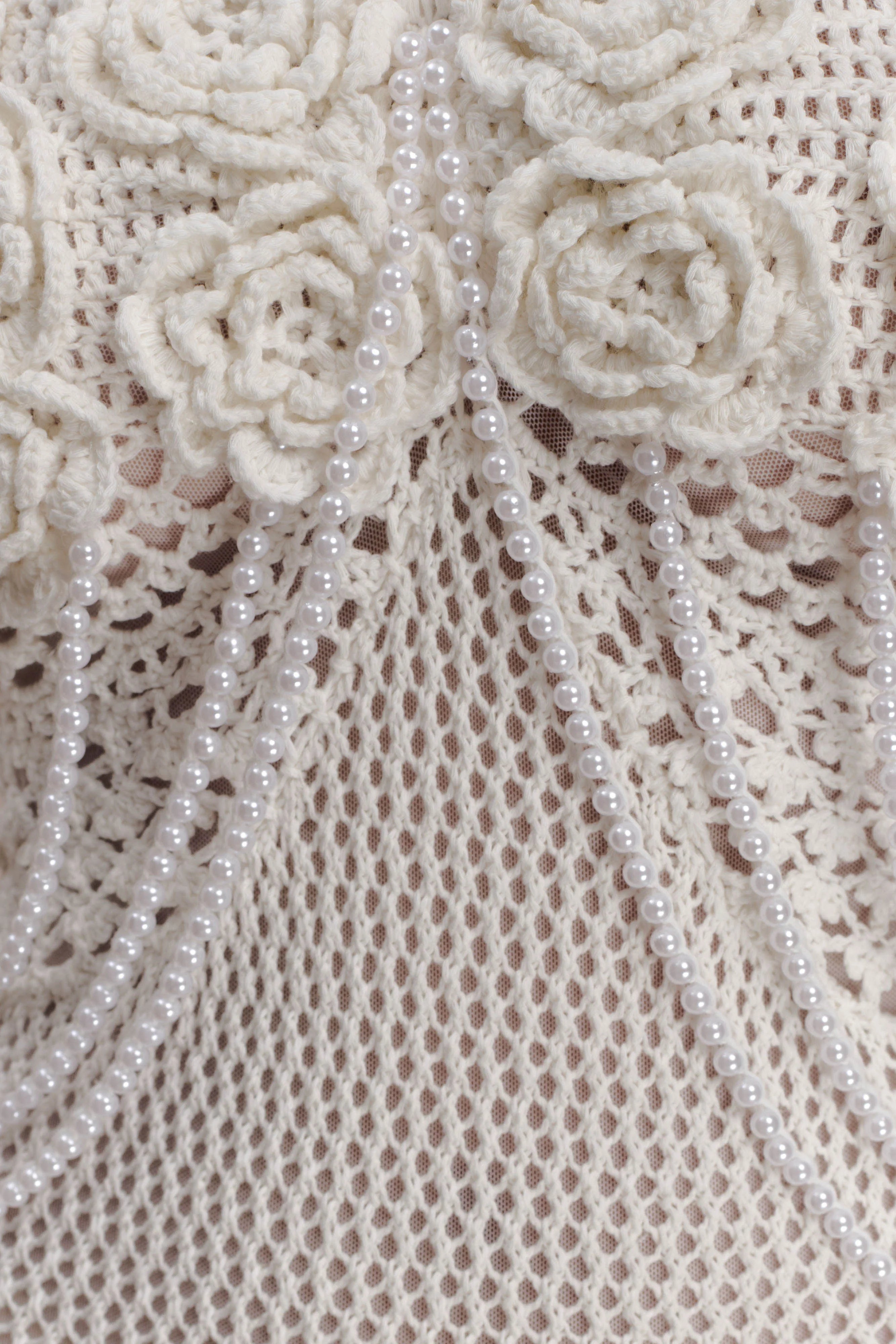 Samantha Crochet Midi Dress With Flowers - Ivory