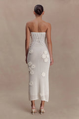 Samantha Crochet Midi Dress With Flowers - Ivory
