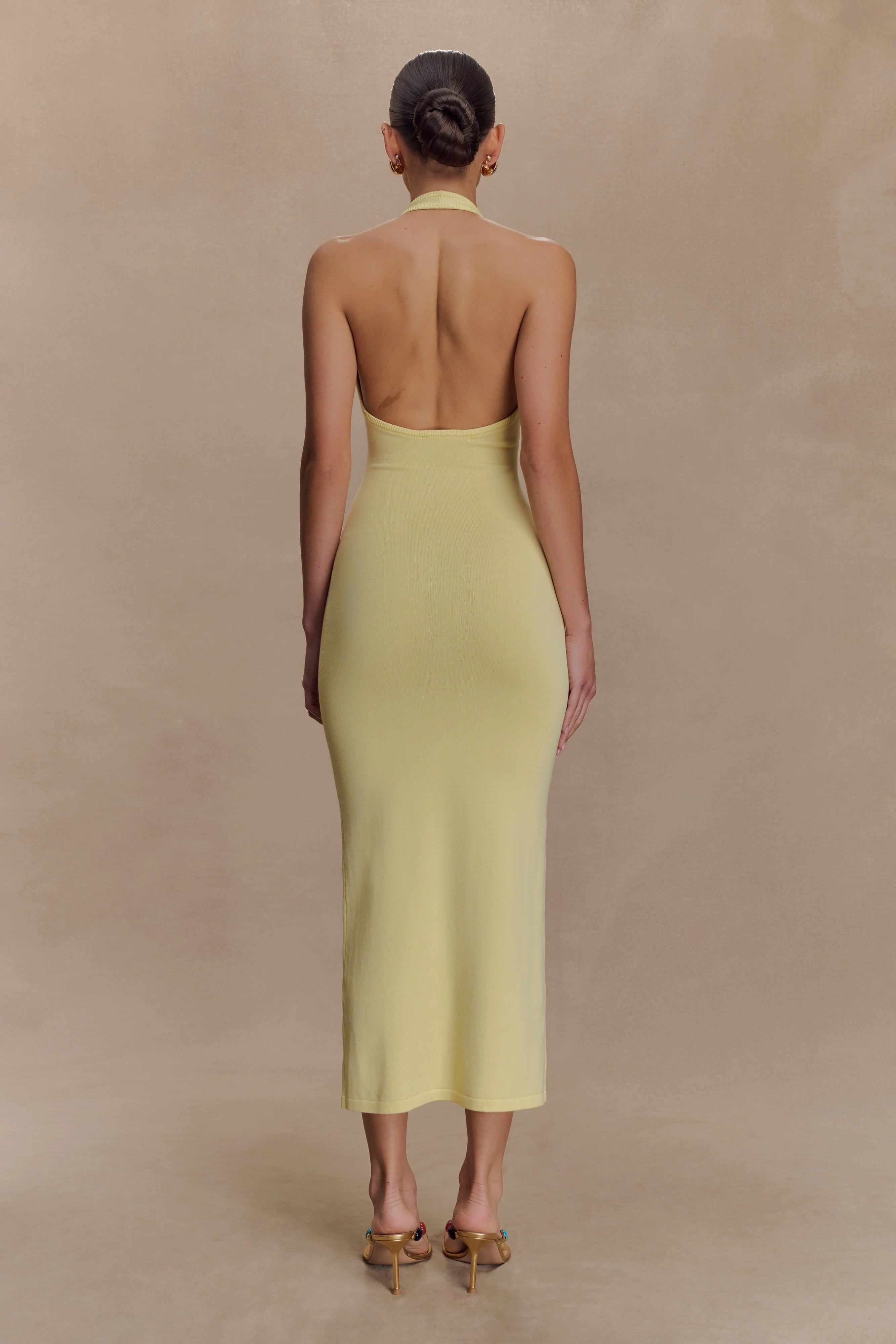 Ovina Halter Neck Knit Midi Dress - Lemon