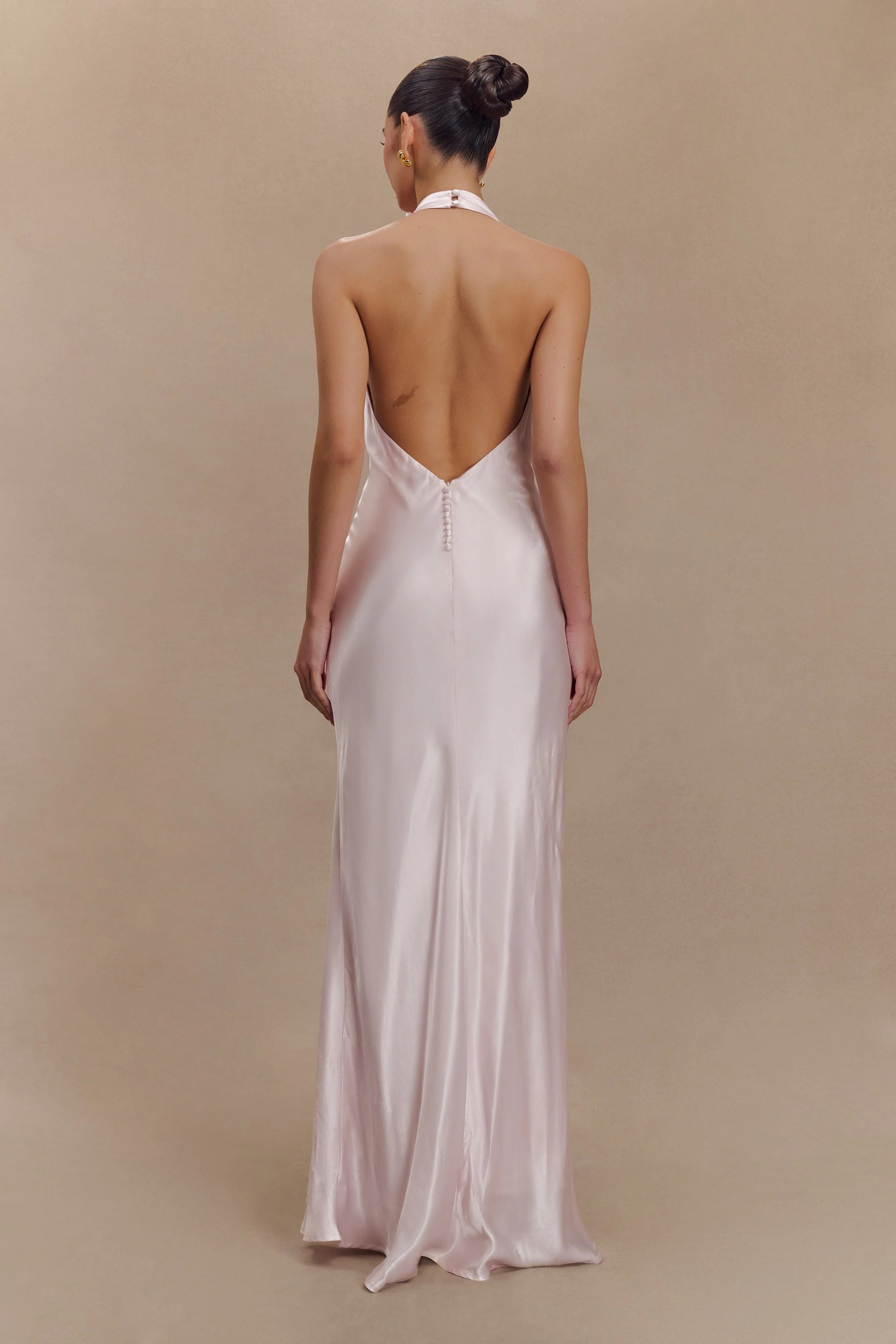 Esther Iridescent Satin Cowl Maxi Dress - Pale Pink