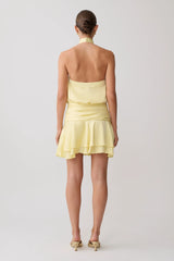 Poppy Satin Halter Mini Dress - Lemon