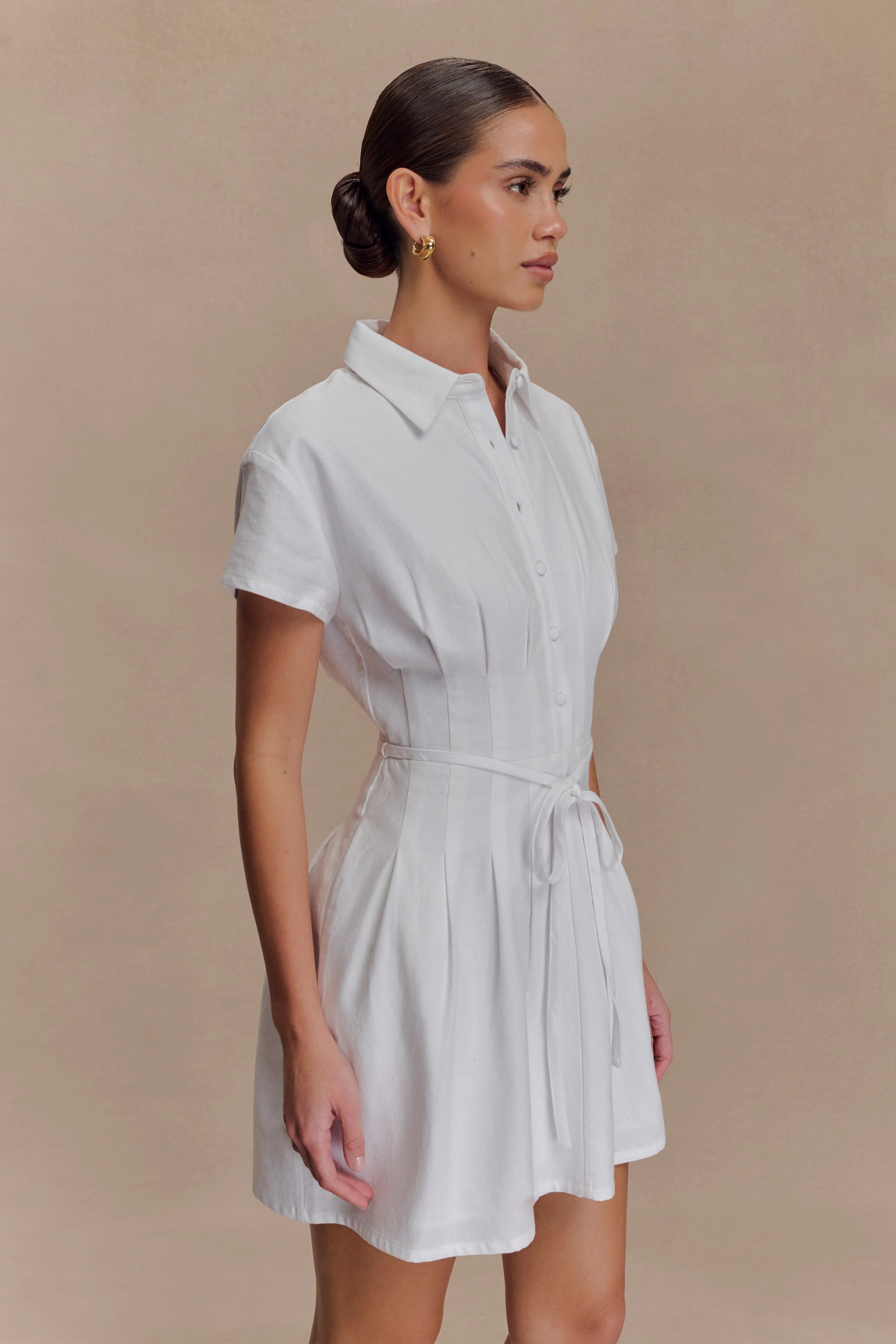 Aysha Buttoned Linen Mini Dress - White