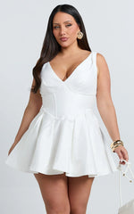 Plunge Corset Front V Waist Fit And Flare Dress in White